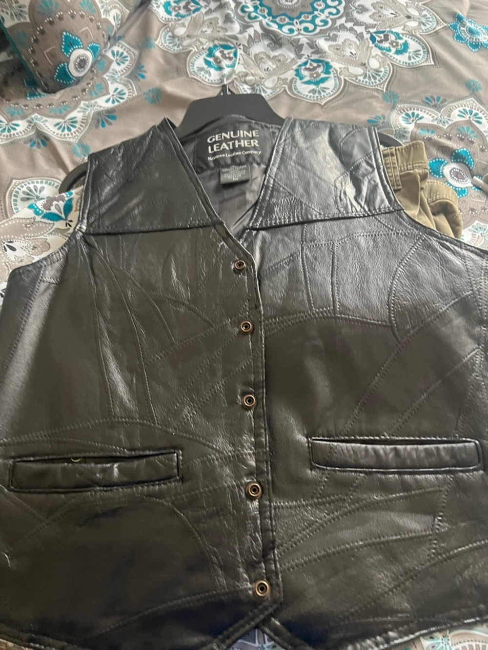 Genuine Leather Black Patchwork Vest